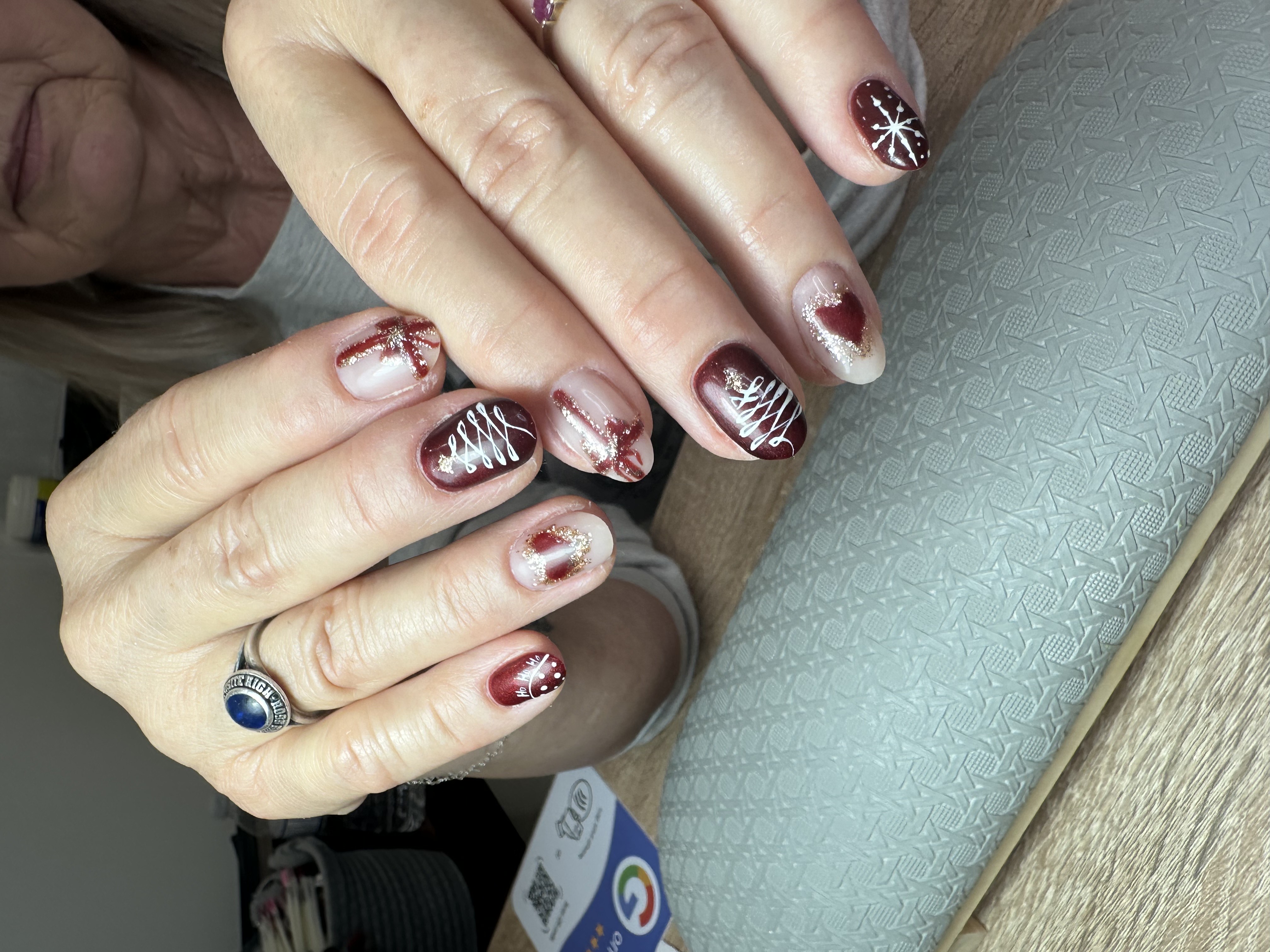 Deep burgundy with silver glitter